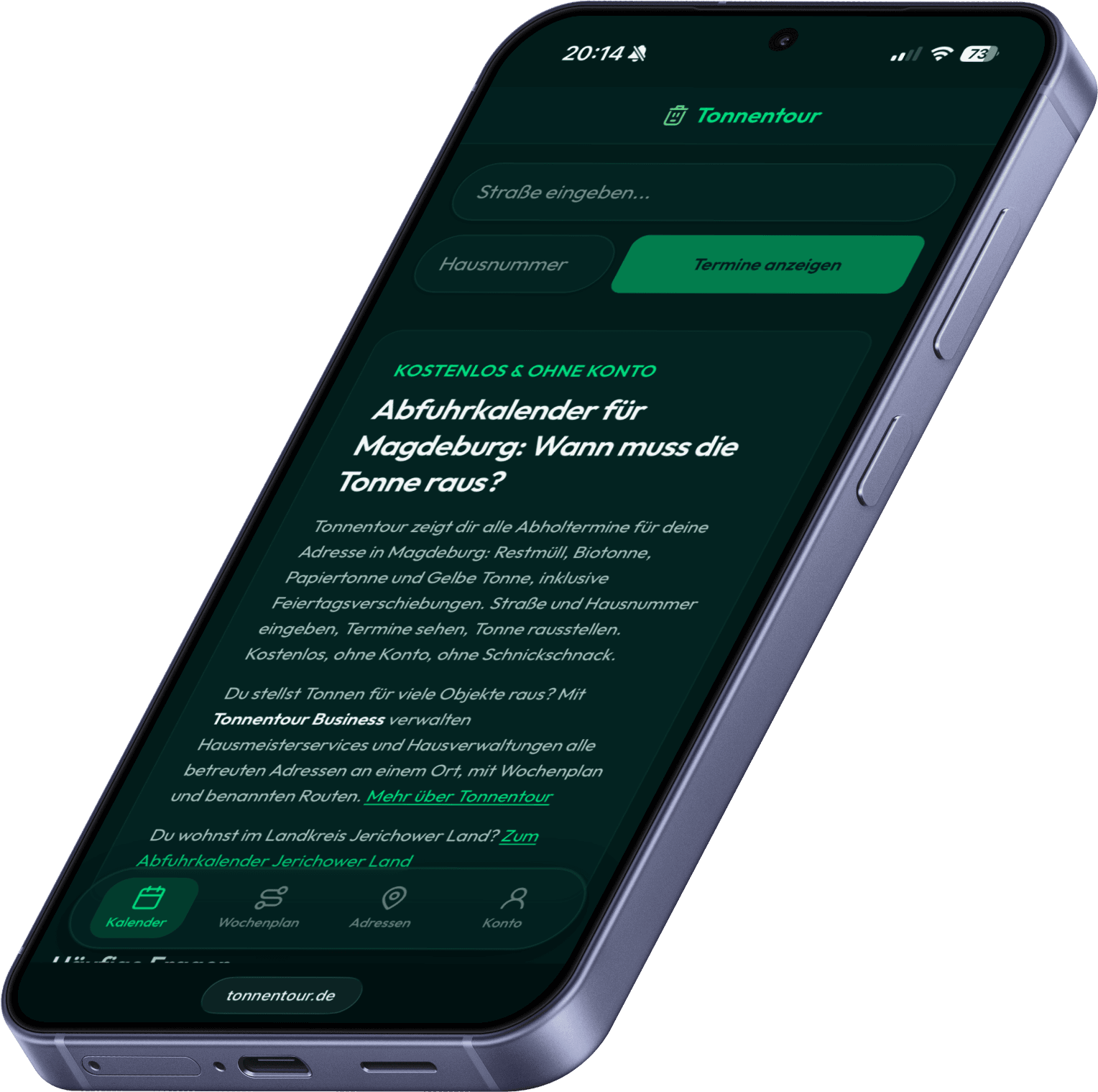 Tonnentour app on a phone